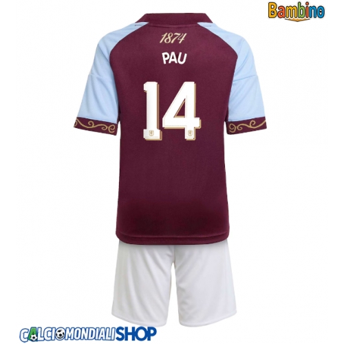 Maglie da calcio Aston Villa Pau Torres #14 Prima Maglia Bambino 2025-26 Manica Corta + Pantaloni corti)